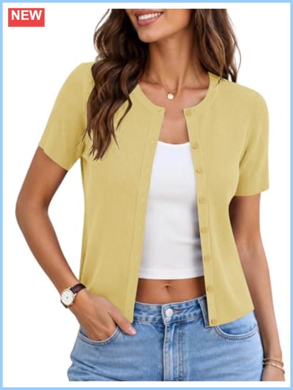 Short Sleeve Ribbed Knit Cardigan Women Lightweight Summer Sweater Button Up